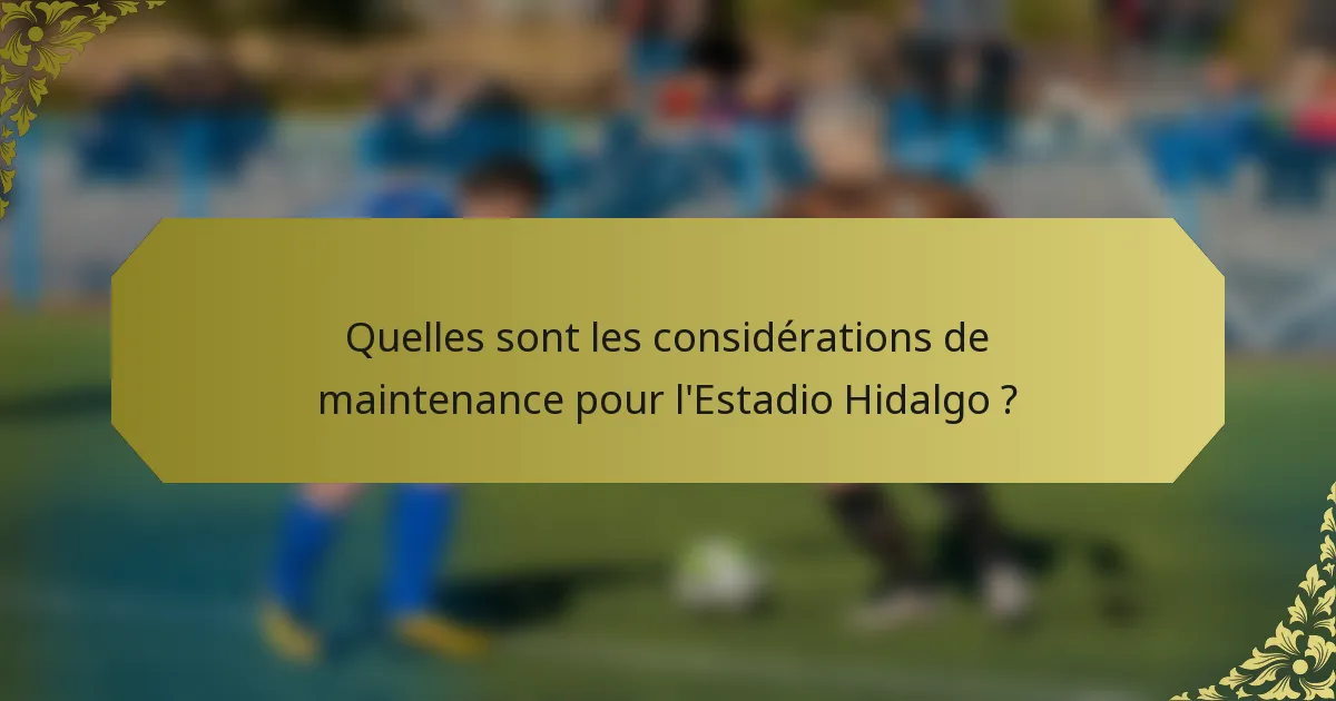 Quelles sont les considérations de maintenance pour l'Estadio Hidalgo ?
